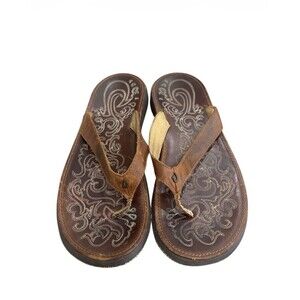 OluKai Paniolo Womens Premium Leather Sandals Embroidered Size 9/39 Embroidered